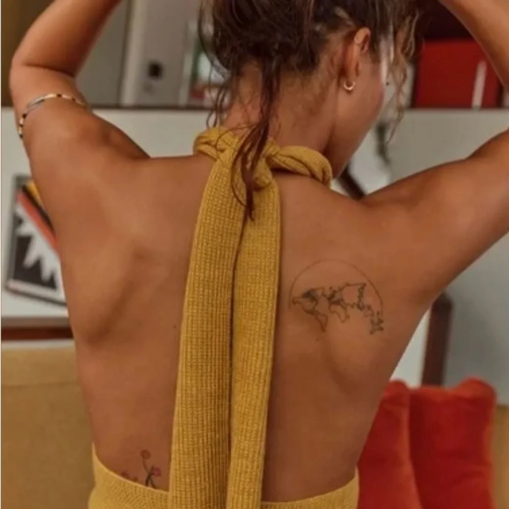 Free People Orchid Convertible Open Back Sweater Tank in Mustard Yellow. Size M - Picture 3 of 10